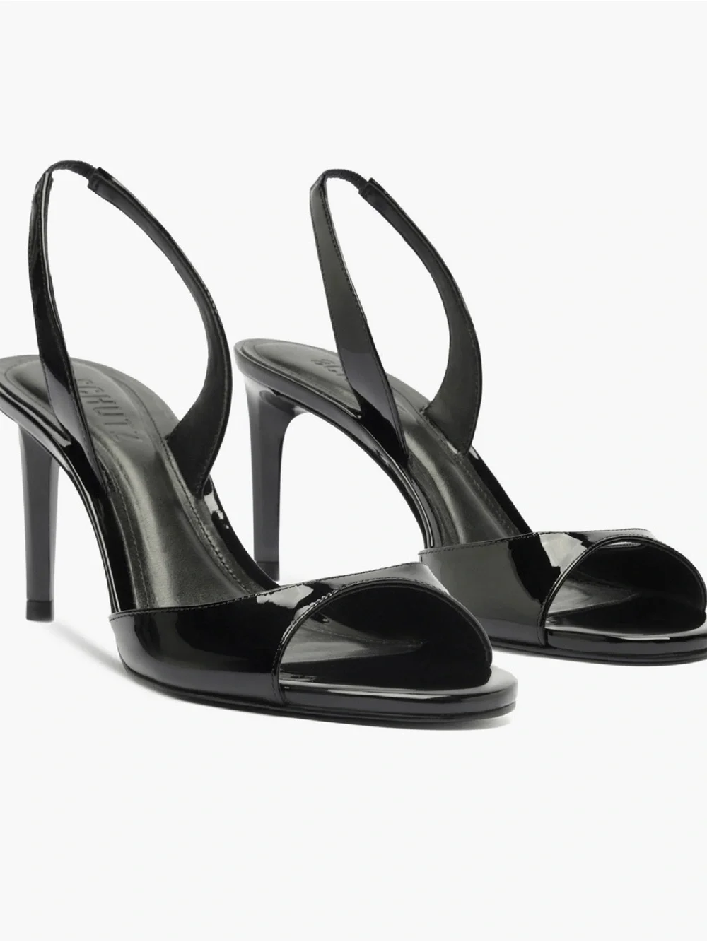 SCHUTZ Black Patent Leather Slingback Stiletto Sandal